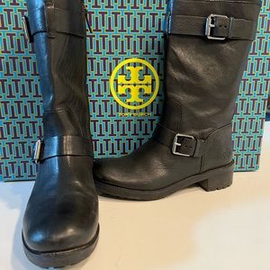 Tory Burch Black leather boots, size 8